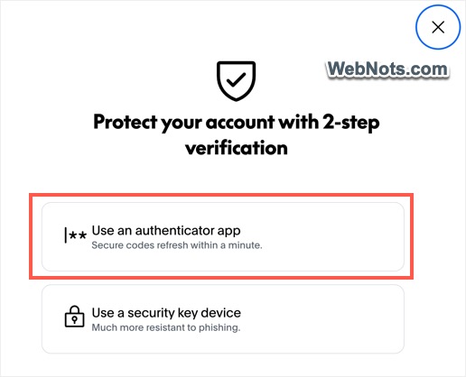 Select Authenticator App Option