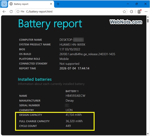Check Battery Report in Windows PC