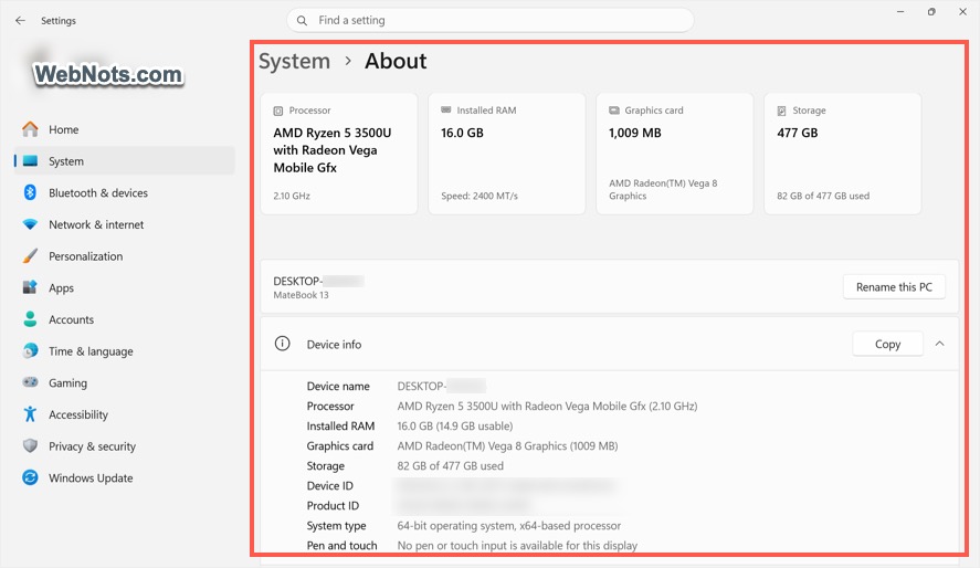 Check System Specifications in Windows