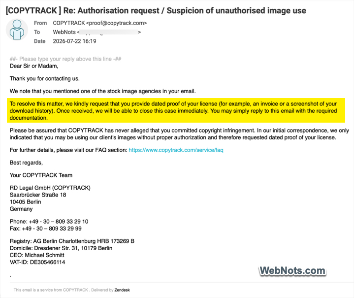 Copytrack Asking for Dated Proof