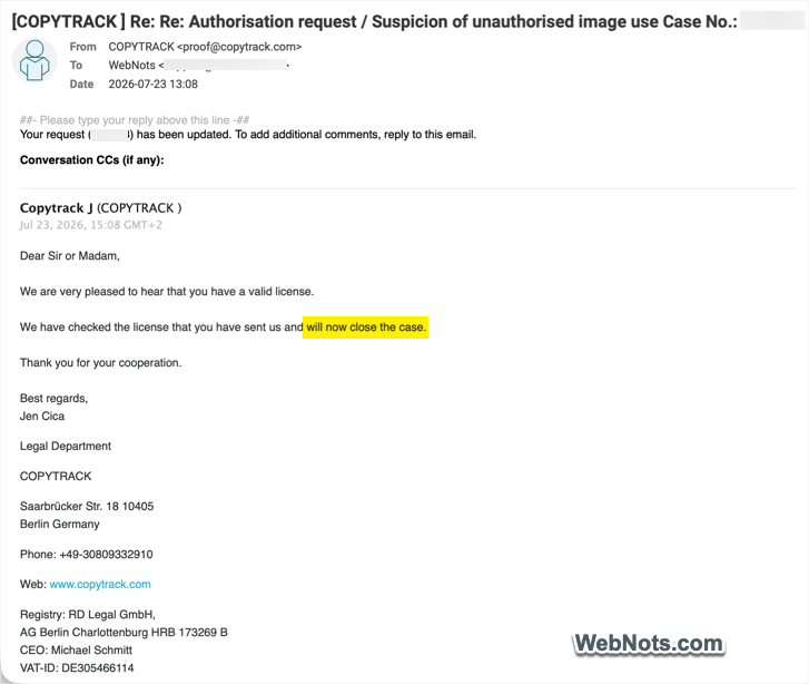 Copytrack Confirms Case Closure