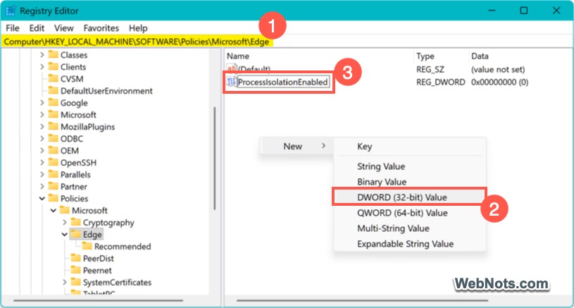 Create a New ProcessIsolationEnabled Key