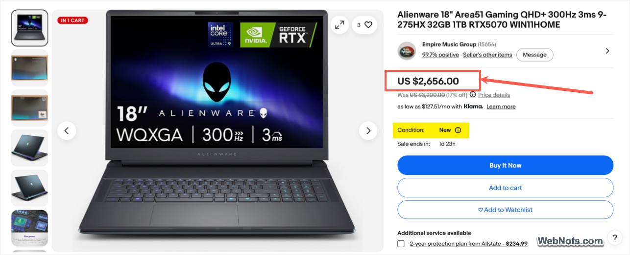 Discounted Price for Used Laptop on eBay