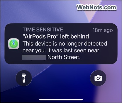 One AirPod Left Behind Notification