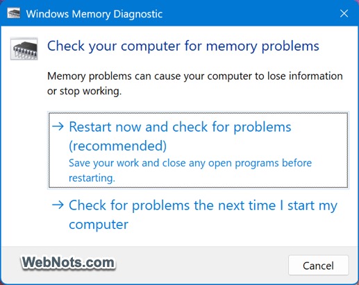 Run Windows Memory Diagnostics