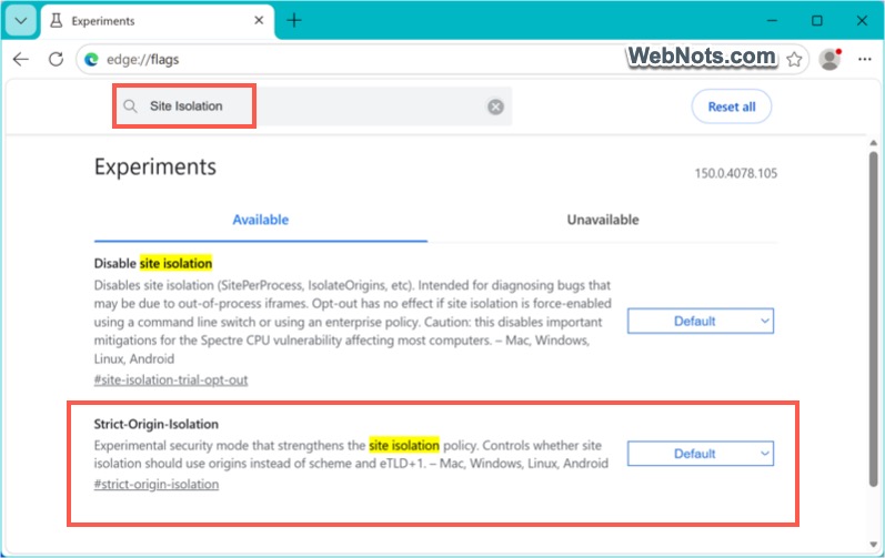 Strict Site Isolation Flag in Edge