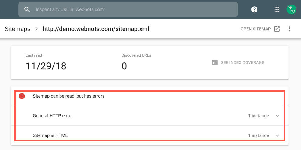 Checking Sitemap Errors in Google Search Console