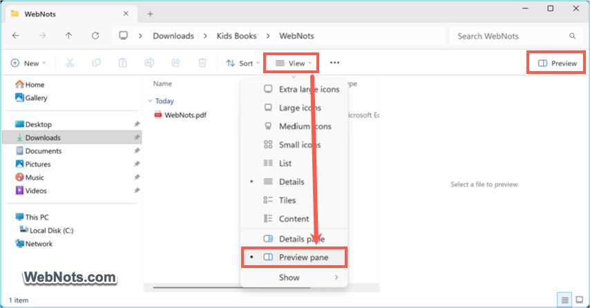 Enable Preview Pane in File Explorer
