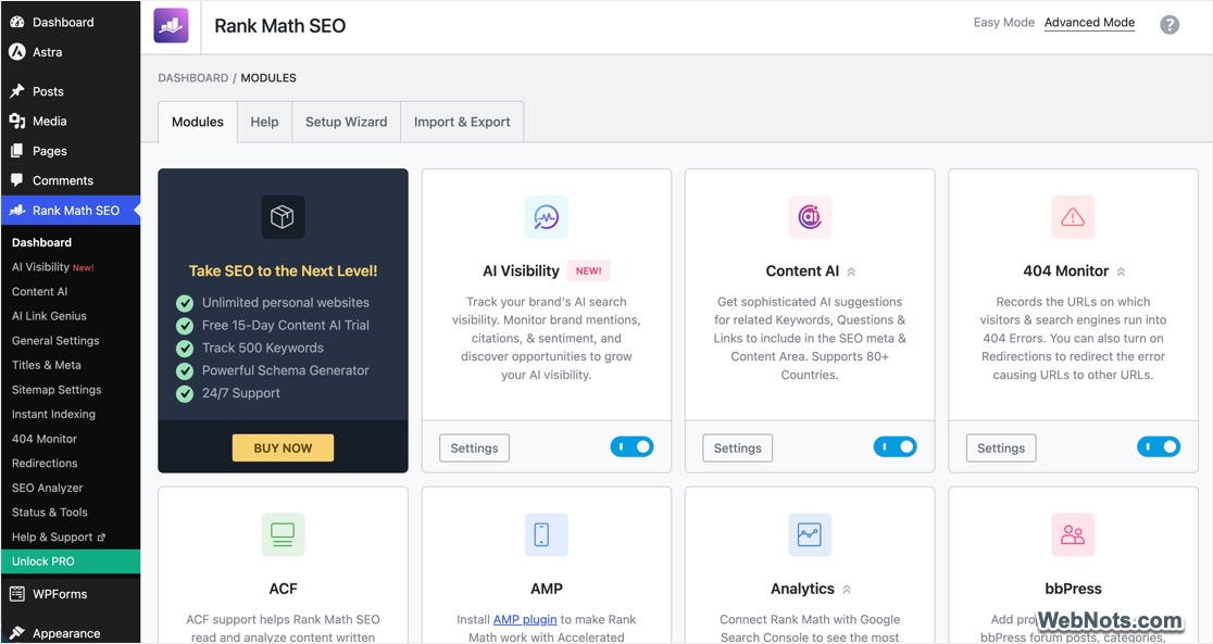Rank Math Plugin SEO Dashboard in WordPress