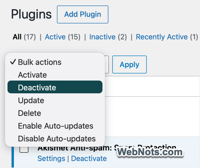 Deactivate All WordPress Plugins