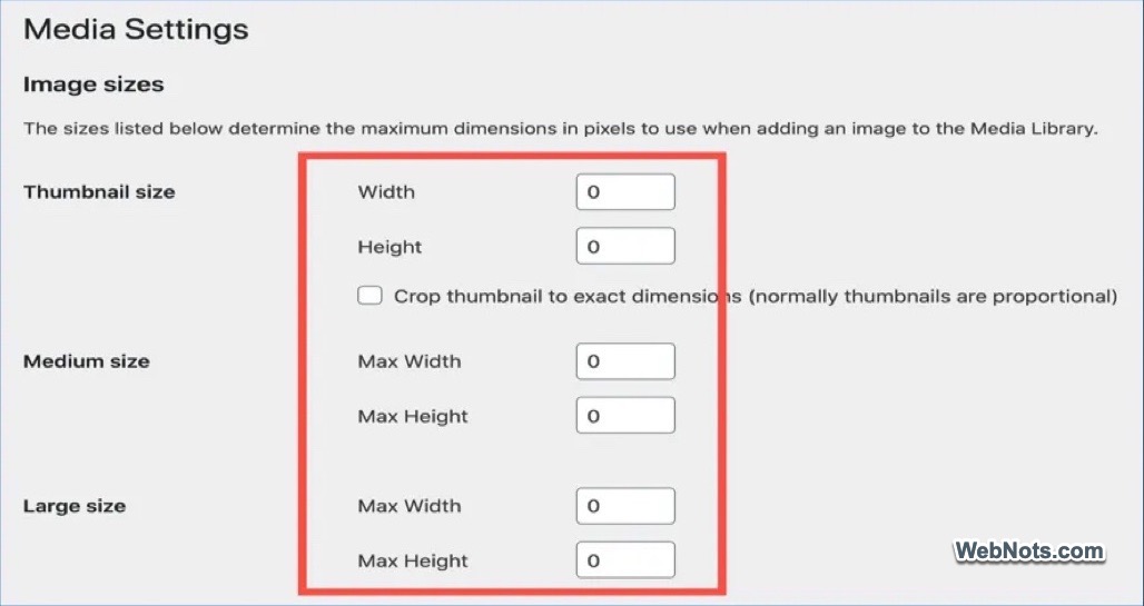 Default Thumbnails Sizes