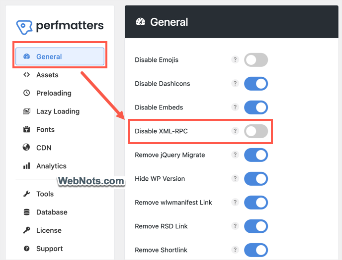 Disable XMLRPC in Perfmatters