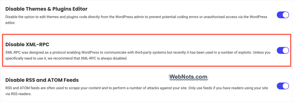 Disable XMLRPC in Security Optimizer Plugin