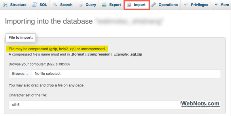 Import SQL File to Restrore Database