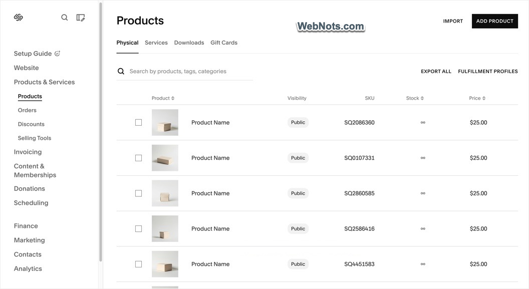 Squarespace Products ist