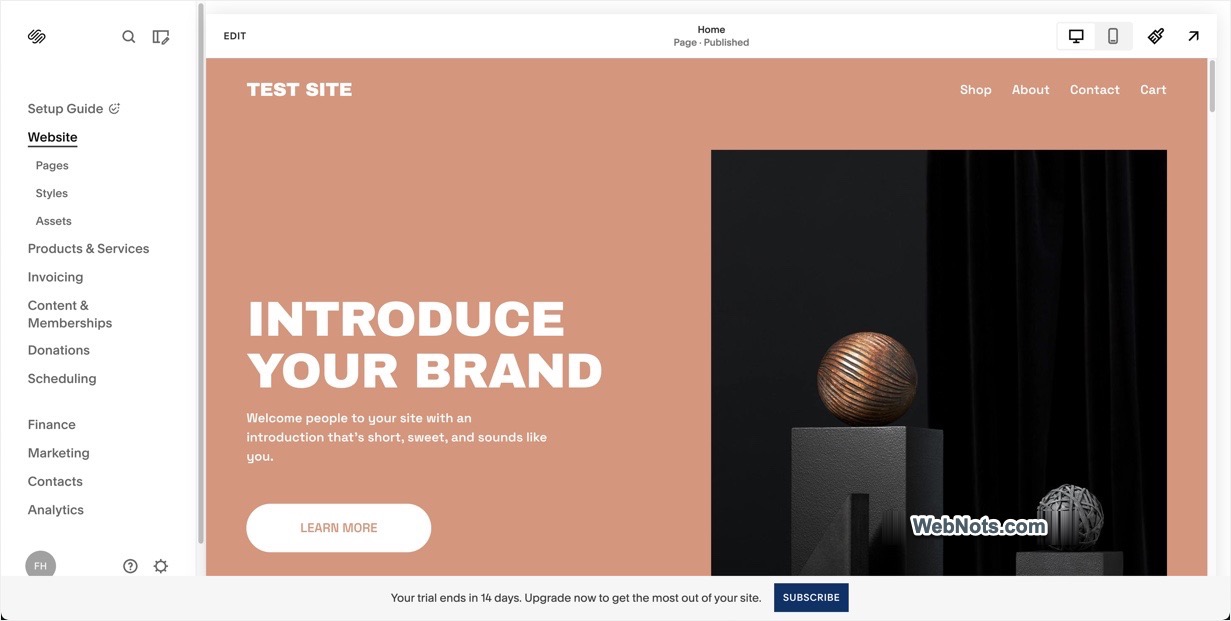 Squarespace Site Builder Interface