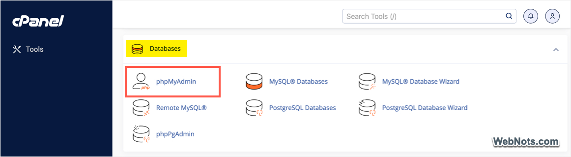 phpMyAdmin Tool in cPanel