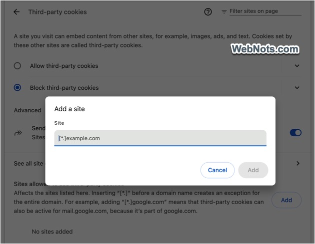 Add Cookie Exceptions in Chrome