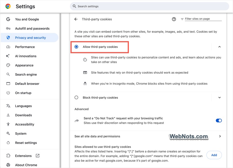Allow Third-Party Cookies in Chrome