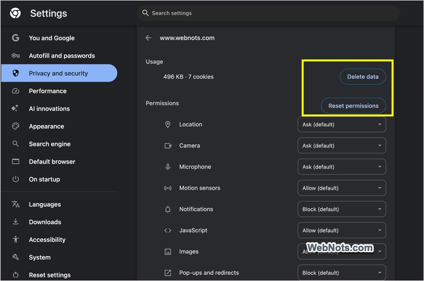 Check Site Permissions in Chrome