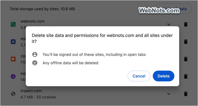 Cookie Deletion Warning in Chrome