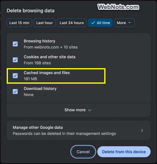 Delete Chrome Cached Files