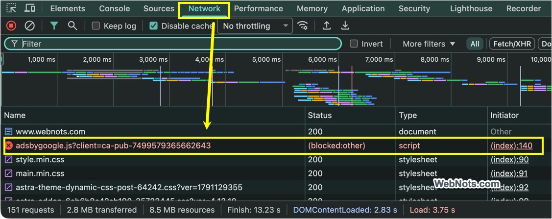 Network Tab in Chrome Developer Tools