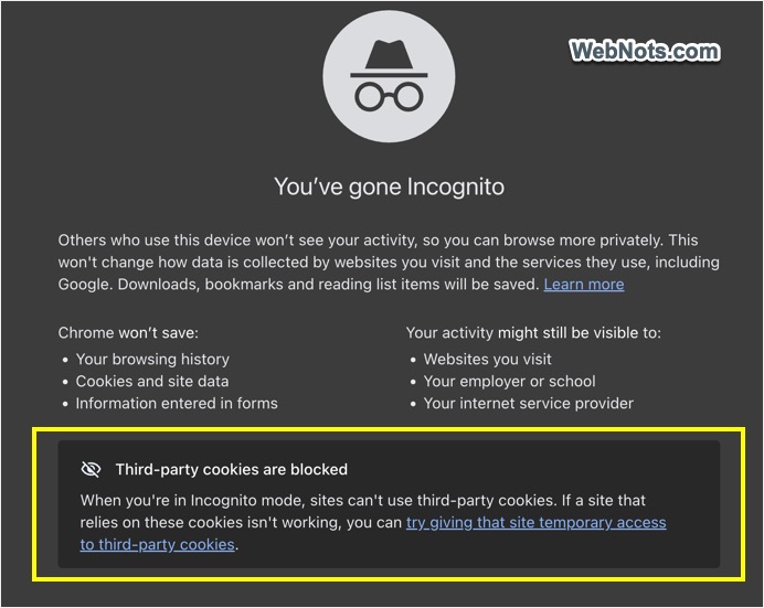 Third-Party Cookies Blocked in Incognito Mode