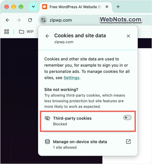 Turn On Cookies from Address Bar